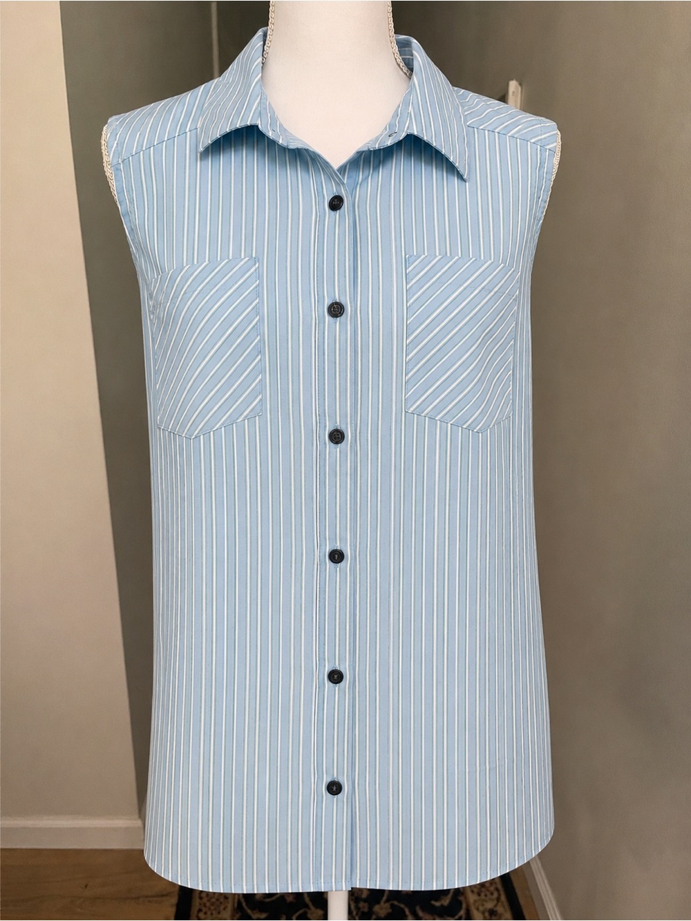 Noble Outfitters Blue White Striped Sleeveless Western Button Up Shirt Size XL - Picture 4 of 13